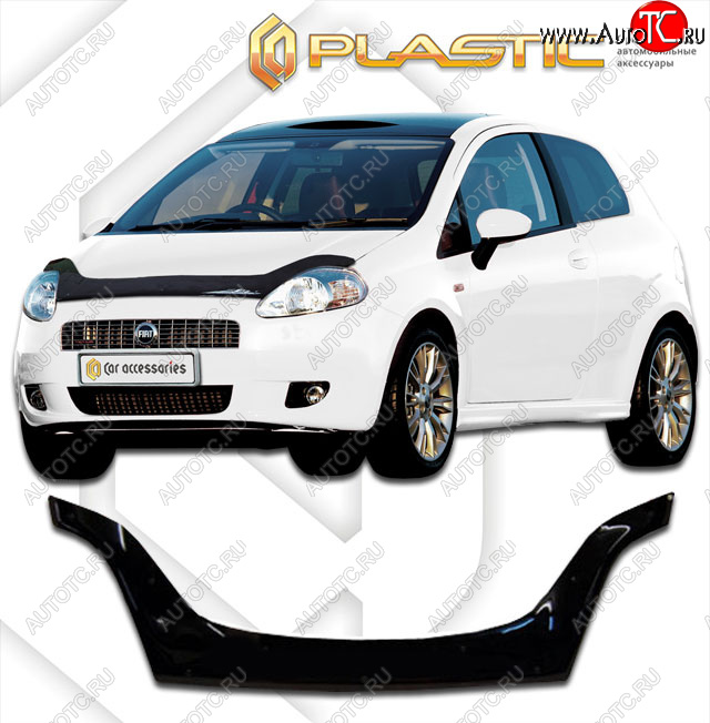 2 599 р. Дефлектор капота (exclusive) CA-Plastic  Fiat Punto  199 (2005-2012) хэтчбэк 5 дв. дорестайлинг (Classic чёрный, Без надписи)  с доставкой в г. Владивосток