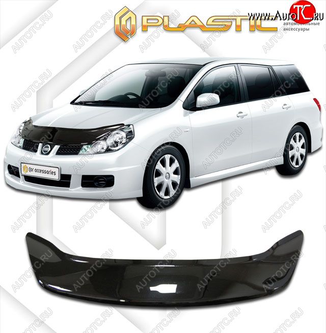 2 199 р. Дефлектор капота (exclusive) CA-Plastic  Nissan Wingroad  3 Y12 (2005-2018) 3-ое универсал (Classic чёрный, Без надписи)  с доставкой в г. Владивосток