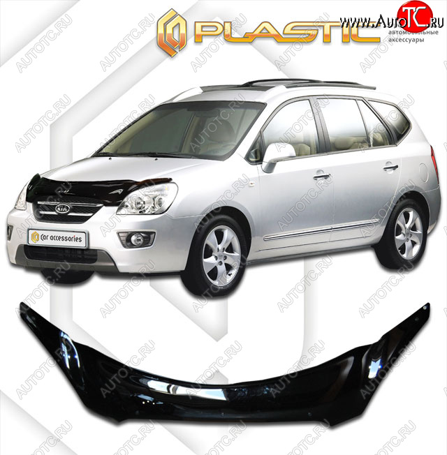 2 599 р. Дефлектор капота (exclusive) CA-Plastic  KIA Carens  UN (2006-2013) (Classic чёрный, Без надписи)  с доставкой в г. Владивосток