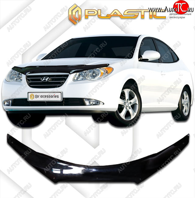 2 199 р. Дефлектор капота (exclusive) CA-Plastic  Hyundai Avante (2006-2010) (Classic чёрный, Без надписи)  с доставкой в г. Владивосток