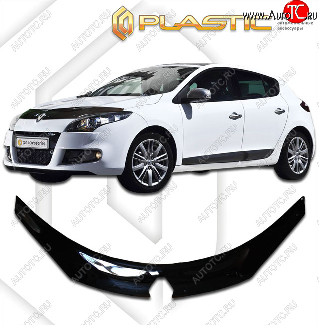 2 369 р. Дефлектор капота (exclusive) CA-Plastic  Renault Megane  купе 3 дв. (2008-2014) дорестайлинг, 1-ый рестайлинг (Classic чёрный, Без надписи)  с доставкой в г. Владивосток