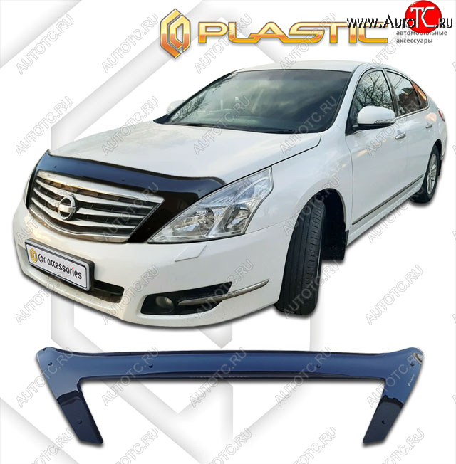 2 599 р. Дефлектор капота (exclusive) CA-Plastic  Nissan Teana  2 J32 (2008-2014) дорестайлинг, рестайлинг (Classic чёрный, Без надписи)  с доставкой в г. Владивосток