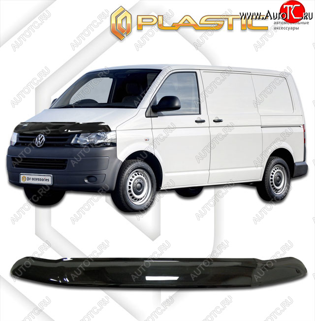 2 599 р. Дефлектор капота (exclusive) CA-Plastic  Volkswagen Transporter  T5 (2009-2015) рестайлинг (Classic чёрный, Без надписи)  с доставкой в г. Владивосток