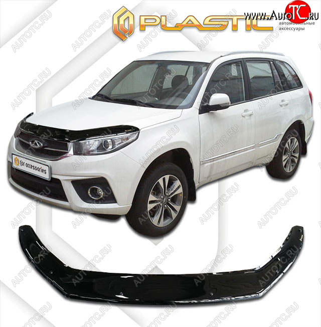 2 199 р. Дефлектор капота (exclusive) CA-Plastic  Chery Tiggo 3x (2017-2020) дорестайлинг (Classic чёрный, Без надписи)  с доставкой в г. Владивосток