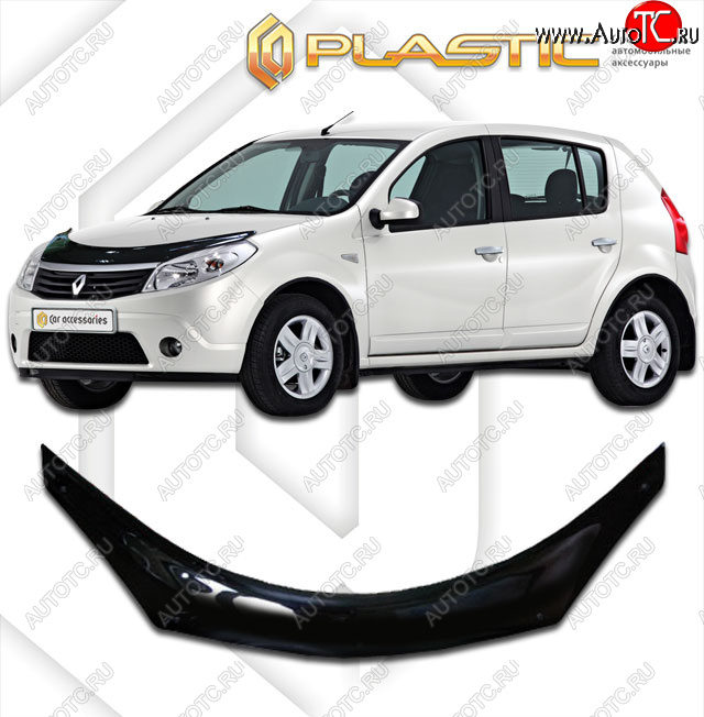 2 199 р. Дефлектор капота (exclusive) CA-Plastic  Renault Sandero Stepway  (BS) (2010-2014) (Classic чёрный, Без надписи)  с доставкой в г. Владивосток