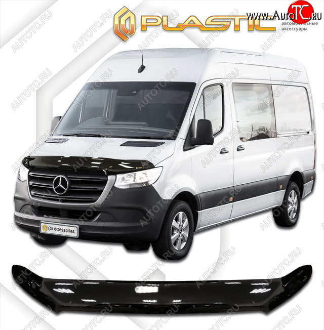 2 899 р. Дефлектор капота (exclusive) CA-Plastic  Mercedes-Benz Sprinter  W910 (2018-2025) (Classic черный, Без надписи)  с доставкой в г. Владивосток