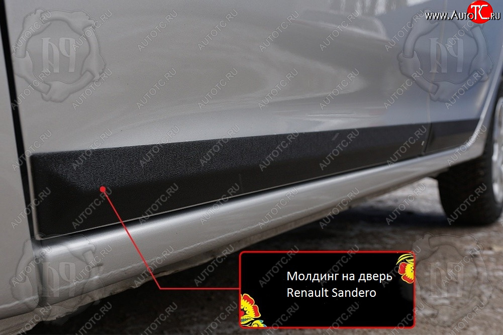 1 149 р. Передний правый молдинг на дверь Русская Артель  Renault Sandero  (B8) (2014-2018) дорестайлинг (Поверхность глянец, Неокрашенный)  с доставкой в г. Владивосток