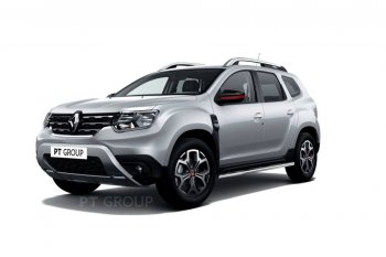 Защита порогов (прямая, Ø63 мм) Petroil Tuning Renault Duster HM (2020-2024)  (полированная нержавейка)