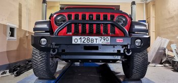 68 999 р. Бампер силовой передний РИФ  Jeep Wrangler  JL (2018-2024) (под доп. фары, с центральной защитной дугой)  с доставкой в г. Владивосток. Увеличить фотографию 2