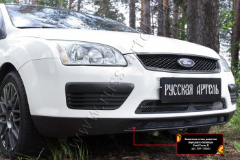 2 499 р. Защитная сетка решетки переднего бампера Русская Артель  Ford Focus  2 (2004-2008)  седан дорестайлинг, универсал дорестайлинг, хэтчбэк 3 дв. дорестайлинг, хэтчбэк 5 дв. дорестайлинг (Поверхность текстурная)  с доставкой в г. Владивосток. Увеличить фотографию 2