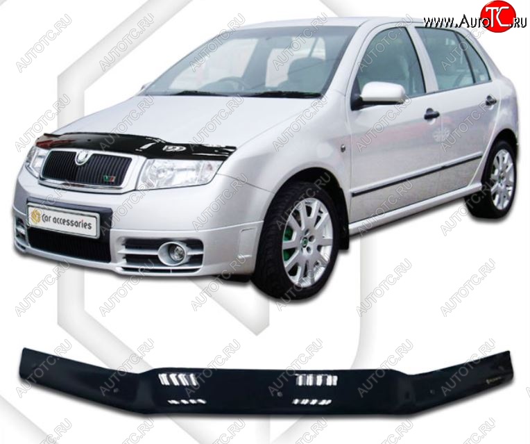 1 999 р. Дефлектор капота CA-Plastiс  Skoda Fabia  Mk1 (2004-2008) седан рестайлинг, хэтчбек рестайлинг (Classic черный, Без надписи)  с доставкой в г. Владивосток