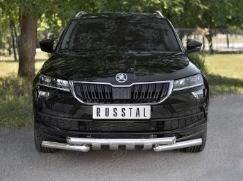 26 999 р. Защита переднего бампера (2 трубы Ø63 мм, нержавейка) SLITKOFF  Skoda Karoq  NU7 (2017-2021) дорестайлинг  с доставкой в г. Владивосток. Увеличить фотографию 1