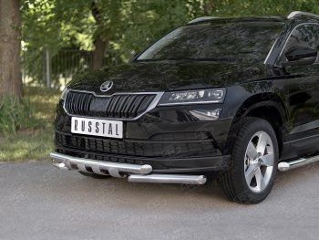 26 999 р. Защита переднего бампера (2 трубы Ø63 мм, нержавейка) SLITKOFF  Skoda Karoq  NU7 (2017-2021) дорестайлинг  с доставкой в г. Владивосток. Увеличить фотографию 2