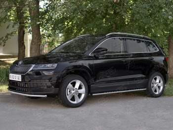 15 499 р. Защита переднего бампера (Ø42 мм, нержавейка) SLITKOFF  Skoda Karoq  NU7 (2017-2021) дорестайлинг  с доставкой в г. Владивосток. Увеличить фотографию 3