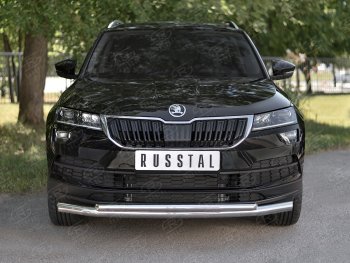 21 899 р. Защита переднего бампера (2 трубы Ø63 и 42 мм, нержавейка) SLITKOFF  Skoda Karoq  NU7 (2017-2021) дорестайлинг  с доставкой в г. Владивосток. Увеличить фотографию 1