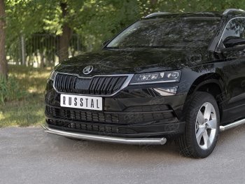 18 299 р. Защита переднего бампера (Ø63 мм, нержавейка) SLITKOFF  Skoda Karoq  NU7 (2017-2021) дорестайлинг  с доставкой в г. Владивосток. Увеличить фотографию 2