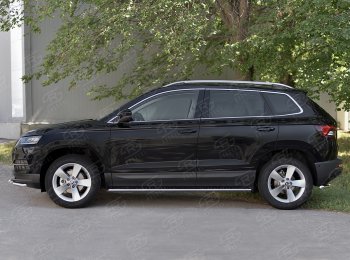 20 749 р. Защита порогов Russtal труба 75х42 овал с проступью Skoda Karoq NU7 дорестайлинг (2017-2021)  с доставкой в г. Владивосток. Увеличить фотографию 3