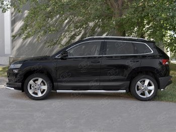 25 099 р. Защита порогов на SLITKOFF труба d76 с накладкой  Skoda Karoq  NU7 (2017-2024) дорестайлинг, рестайлинг (защита порогов с заглушками на торцах)  с доставкой в г. Владивосток. Увеличить фотографию 3