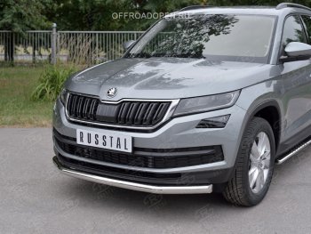 16 499 р. Защита переднего бампера (Ø63 мм, нержавейка) SLITKOFF  Skoda Kodiaq  NU7 (2017-2021) дорестайлинг  с доставкой в г. Владивосток. Увеличить фотографию 1