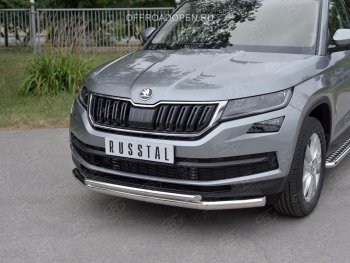 20 999 р. Защита переднего бампера (2 трубы Ø63 и 42 мм, нержавейка) SLITKOFF  Skoda Kodiaq  NU7 (2017-2021) дорестайлинг  с доставкой в г. Владивосток. Увеличить фотографию 2