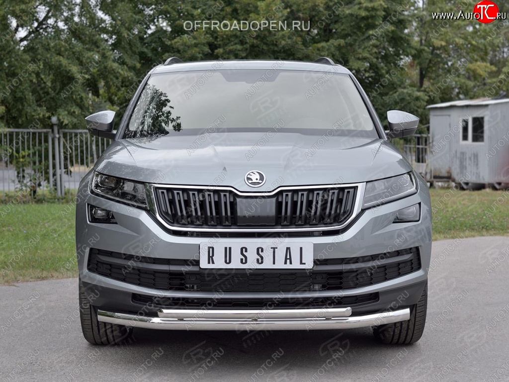 20 999 р. Защита переднего бампера (2 трубы Ø63 и 42 мм, нержавейка) SLITKOFF  Skoda Kodiaq  NU7 (2017-2021) дорестайлинг  с доставкой в г. Владивосток