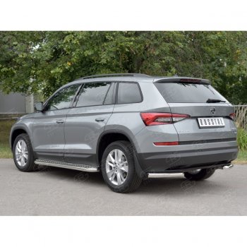 16 349 р. Защита заднего бампера (Ø63 мм уголки, нержавейка) SLITKOFF  Skoda Kodiaq  NU7 (2017-2021) дорестайлинг  с доставкой в г. Владивосток. Увеличить фотографию 2