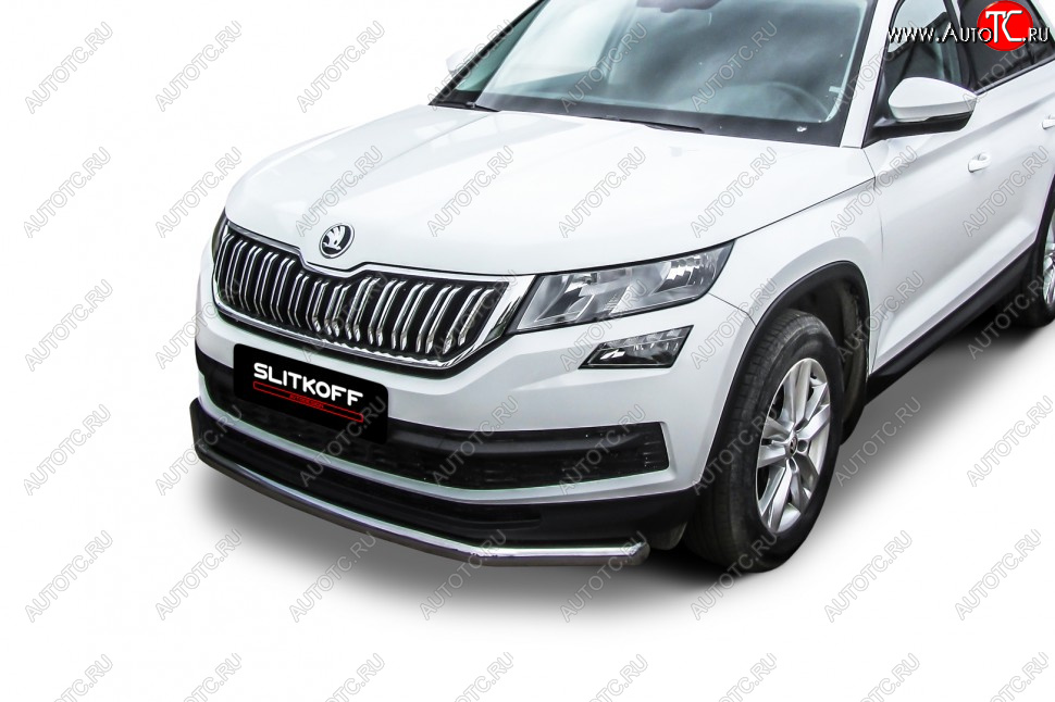 15 999 р. Защита переднего бампера Slitkoff (Ø 57 мм) .  Skoda Kodiaq  NU7 (2017-2021) дорестайлинг (Нержавеющая сталь)  с доставкой в г. Владивосток