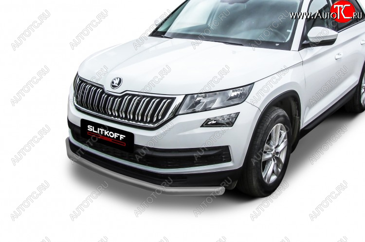 11 199 р. Защита переднего бампера Slitkoff (Ø 76 мм)  Skoda Kodiaq  NU7 (2017-2021) дорестайлинг (Сталь с полимерным покрытием. Цвет: серебристый)  с доставкой в г. Владивосток