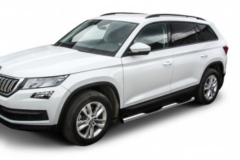 18 599 р. Защита порогов Slitkoff (Ø 76 мм, в проступями)  Skoda Kodiaq  NU7 (2017-2021) дорестайлинг (Нержавеющая сталь)  с доставкой в г. Владивосток. Увеличить фотографию 2