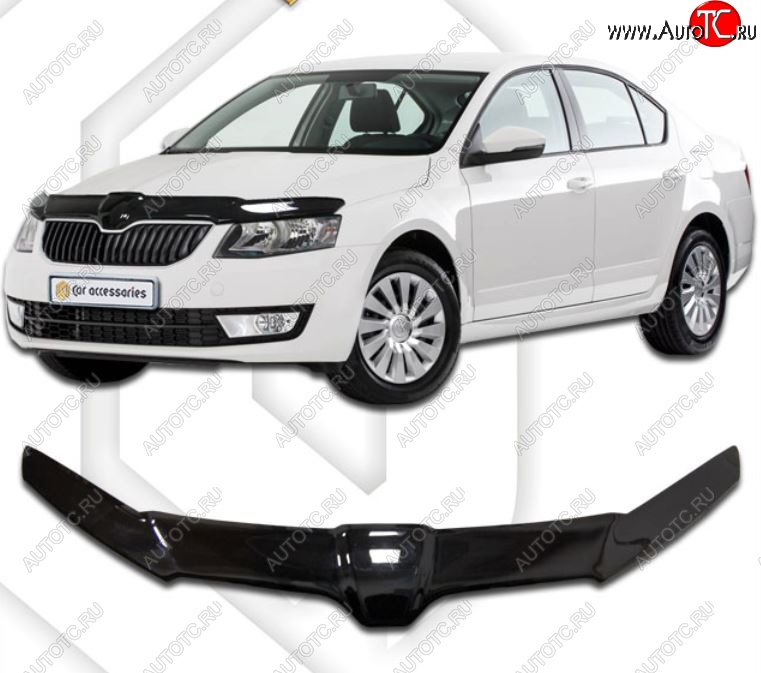 2 369 р. Дефлектор капота CA-Plastiс exclusive  Skoda Octavia  A7 (2012-2017) дорестайлинг лифтбэк (Classic черный, Без надписи)  с доставкой в г. Владивосток