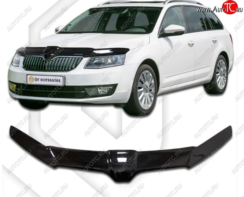 2 399 р. Дефлектор капота CA-Plastiс exclusive  Skoda Octavia  A7 (2012-2017) дорестайлинг лифтбэк, дорестайлинг универсал (Classic черный, Без надписи)  с доставкой в г. Владивосток