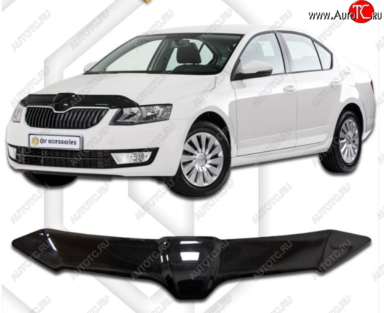 2 099 р. Дефлектор капота CA-Plastiс  Skoda Octavia  A7 (2012-2017) дорестайлинг лифтбэк (Classic черный, Без надписи)  с доставкой в г. Владивосток