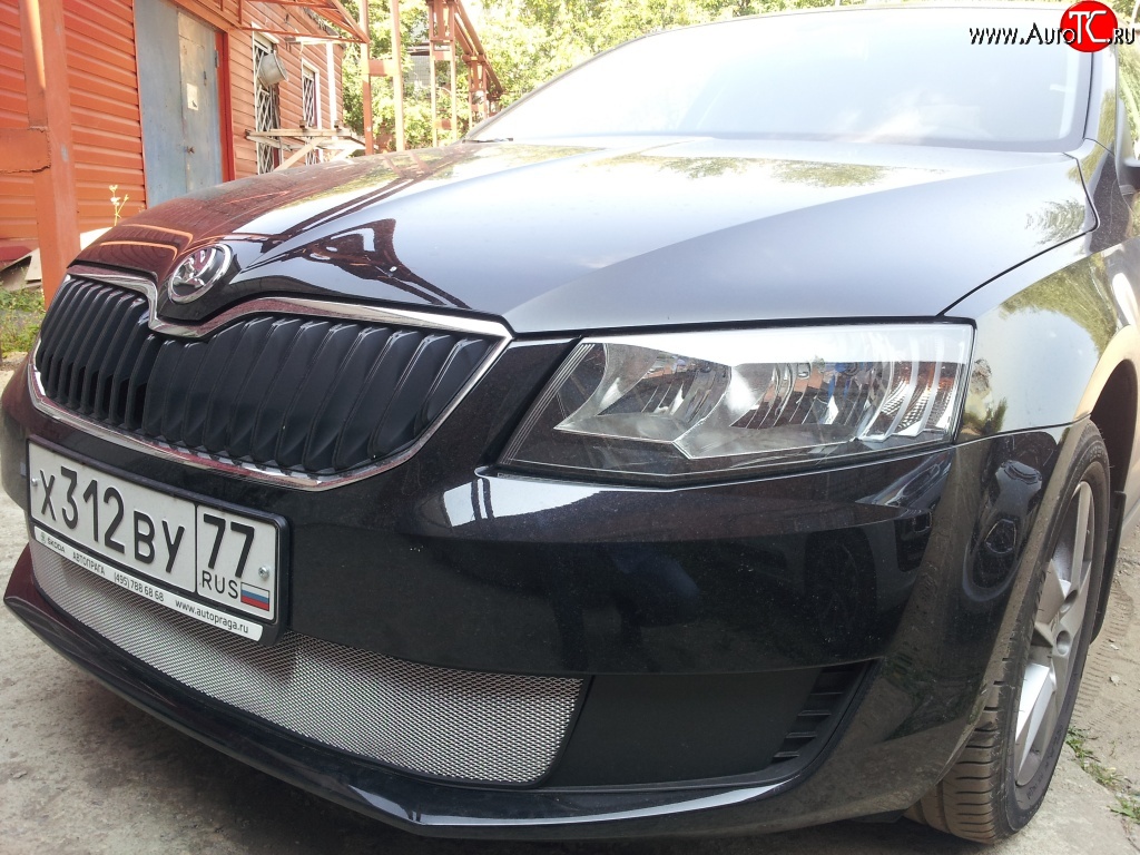 1 599 р. Сетка (для комплектации Active) на бампер Russtal (хром) Skoda Octavia A7 дорестайлинг лифтбэк (2012-2017)  с доставкой в г. Владивосток