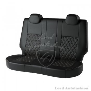 9 449 р. Чехлы для сидений Lord Autofashion Турин Ромб (экокожа, спинка 60/40+подлокотник, 3 Г-образных подголовника)  Skoda Rapid ( NH3,  NH1) (2012-2020), Volkswagen Polo  Mk6 (2020-2022) (Чёрный, вставка чёрная, строчка бежевая)  с доставкой в г. Владивосток. Увеличить фотографию 2