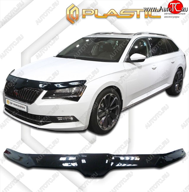 3 099 р. Дефлектор капота CA-Plastik Skoda Superb B8 (3V5) универсал дорестайлинг (2015-2019) (Classic черный, Без надписи)  с доставкой в г. Владивосток