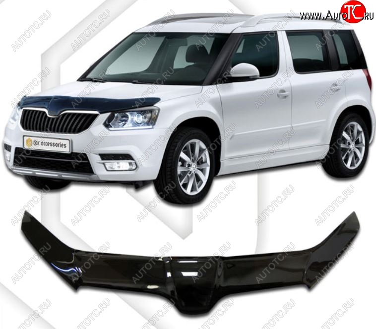 2 599 р. Дефлектор капота CA-Plastiс exclusive  Skoda Yeti (2013-2018) (Classic черный, Без надписи)  с доставкой в г. Владивосток