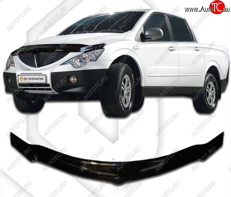 2 599 р. Дефлектор капота CA-Plastiс exclusive SSANGYONG Actyon Sport (2006-2011) (Classic черный, Без надписи)  с доставкой в г. Владивосток