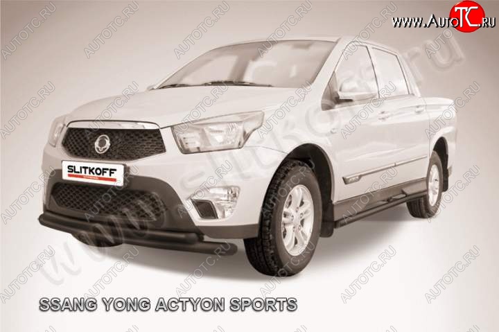 10 349 р. Защита переднего бампер Slitkoff  SSANGYONG Actyon Sport (2012-2025) (Цвет: серебристый)  с доставкой в г. Владивосток