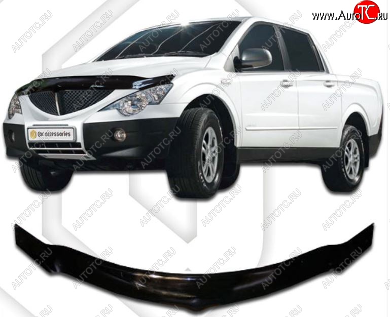 2 599 р. Дефлектор капота CA-Plastiс exclusive SSANGYONG Actyon 1 (2006-2010) (Classic черный, Без надписи)  с доставкой в г. Владивосток