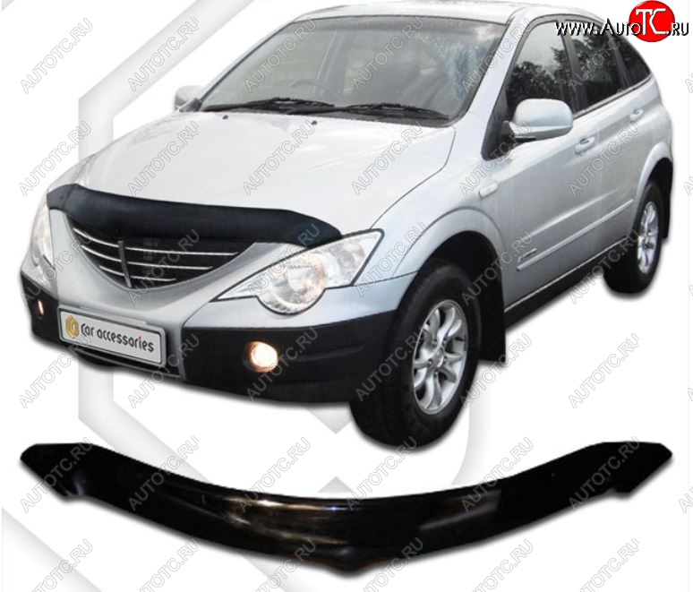 2 159 р. Дефлектор капота CA-Plastiс  SSANGYONG Actyon  1 (2006-2010) (Classic черный, Без надписи)  с доставкой в г. Владивосток