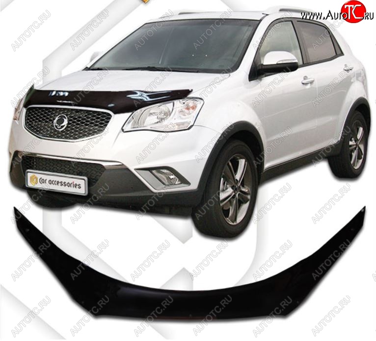 2 199 р. Дефлектор капота CA-Plastiс  SSANGYONG Actyon (2010-2013) дорестайлинг (Classic черный, Без надписи)  с доставкой в г. Владивосток