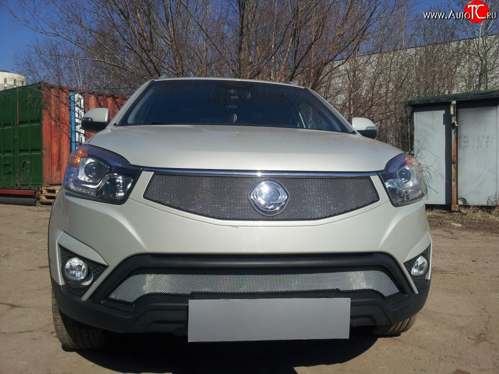 1 539 р. Верхняя сетка на бампер Russtal (хром)  SSANGYONG Actyon (2013-2021) рестайлинг  с доставкой в г. Владивосток