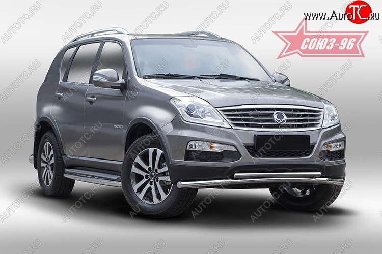 16 784 р. Защита переднего бампера двойная Souz-96 (d60/42). SSANGYONG Rexton Y290 (2012-2017)  с доставкой в г. Владивосток