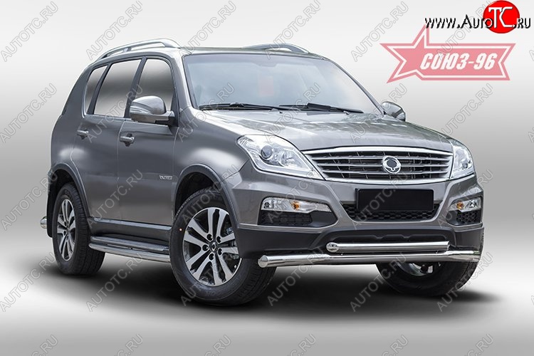 18 764 р. Защита переднего бампера двойная Souz-96 (d76/60) SSANGYONG Rexton Y290 (2012-2017)  с доставкой в г. Владивосток