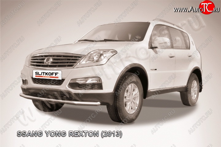 12 549 р. Одинарная защита переднего бампера диаметром 57 мм Slitkoff SSANGYONG Rexton Y290 (2012-2017) (Цвет: нержавеющая полированная сталь)  с доставкой в г. Владивосток