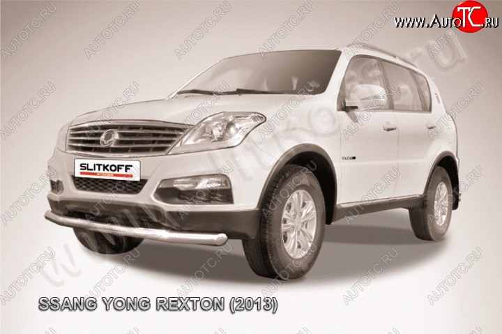 14 299 р. Одинарная защита переднего бампера диаметром 76 мм Slitkoff  SSANGYONG Rexton  Y290 (2012-2017) (Цвет: нержавеющая полированная сталь)  с доставкой в г. Владивосток