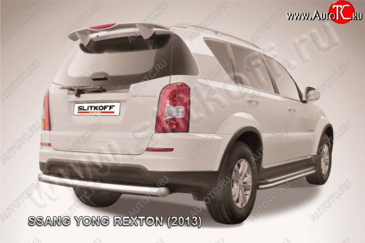 10 799 р. Защита заднего бампера из трубы диаметром 76 мм Slitkoff SSANGYONG Rexton Y290 (2012-2017) (Цвет: нержавеющая полированная сталь)  с доставкой в г. Владивосток