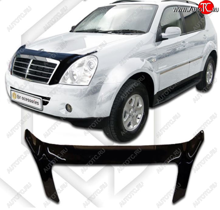 2 199 р. Дефлектор капота CA-Plastiс  SSANGYONG Rexton  Y250 (2006-2012) (Classic черный, Без надписи)  с доставкой в г. Владивосток