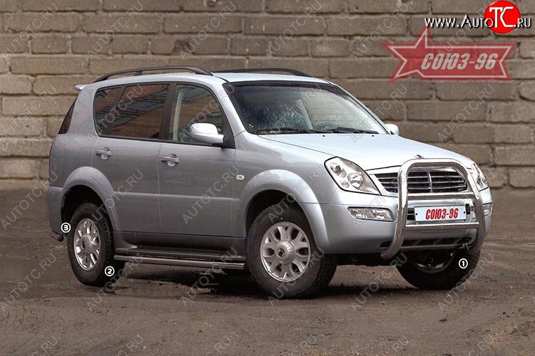 15 749 р. Защита переднего бампера (с кенгурином и подножкой) Souz-96 (d76) SSANGYONG Rexton Y200 (2001-2006)  с доставкой в г. Владивосток