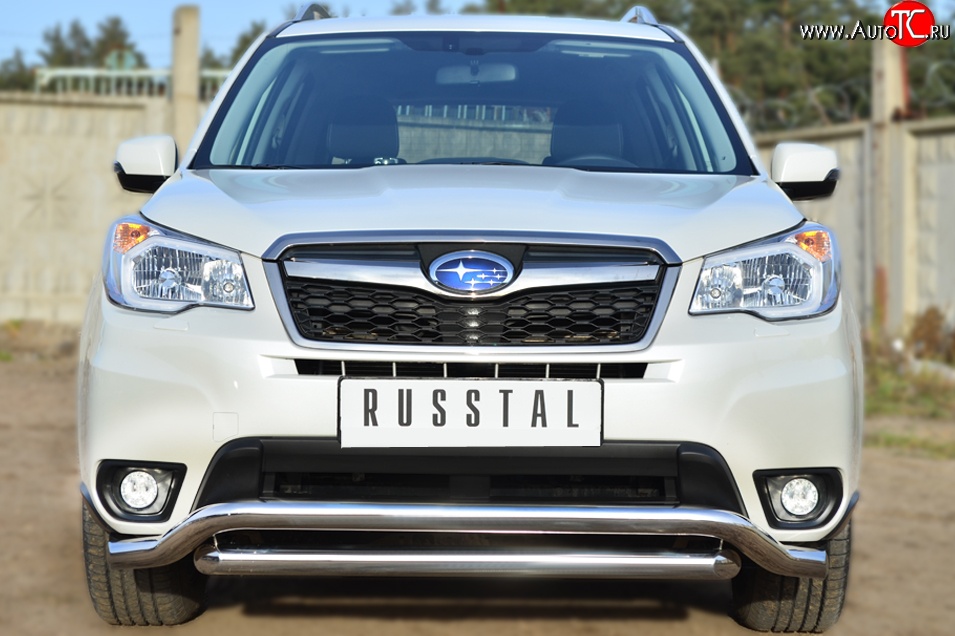 25 599 р. Защита переднего бампера (2 трубыØ63 мм, волна, нержавейка) SLITKOFF Subaru Forester SJ дорестайлинг (2012-2016)  с доставкой в г. Владивосток